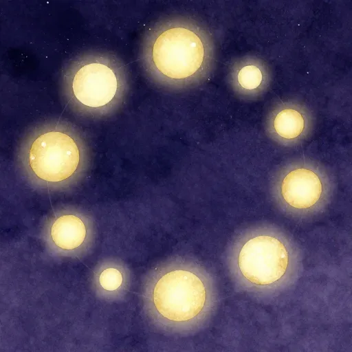 Un diagrama de diez planetas orbitando en un círculo armonioso.