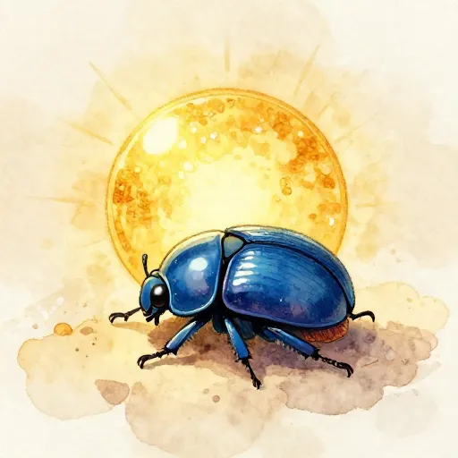 A decorative scarab beetle rolling the sun.