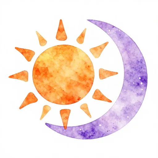 A decorative sun and moon showing the concept of twilight.