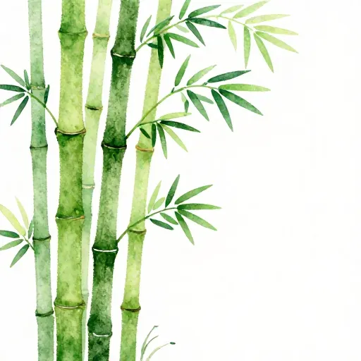 Green bamboo stalks bending in the wind.