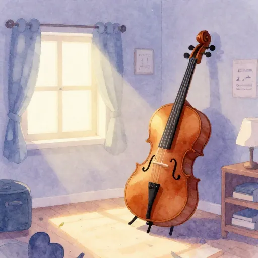 A peaceful room with musical symbols representing deep, quiet emotions.