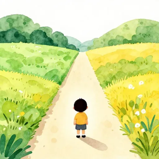 A child deciding which path to take.