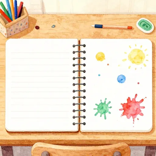 A desk showing both perfect order and creative mess.