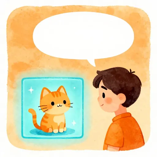 An illustration of a cat in a glowing box inside a thought bubble.