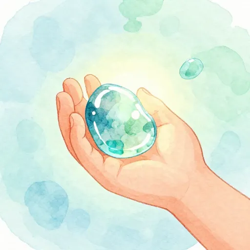 Une pierre lumineuse tenue à la lumière.