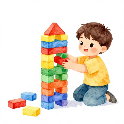 Un enfant jouant avec des blocs de construction colorés.