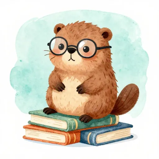 A scholarly beaver sitting on books.