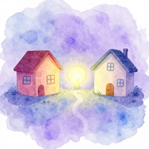 Two houses connected by a path of light.