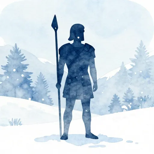A watercolor of a Greek soldier in the winter.