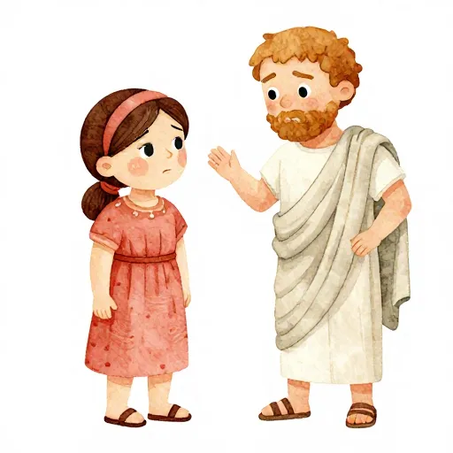 A watercolor of Xanthippe watching Socrates.