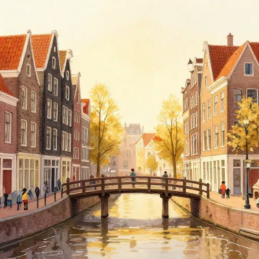 A peaceful watercolor scene of old Amsterdam.