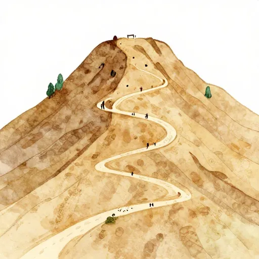 Many paths winding up a mountain toward a golden summit.