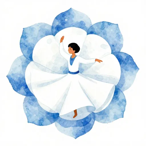 A Whirling Dervish with a flared white skirt spinning.