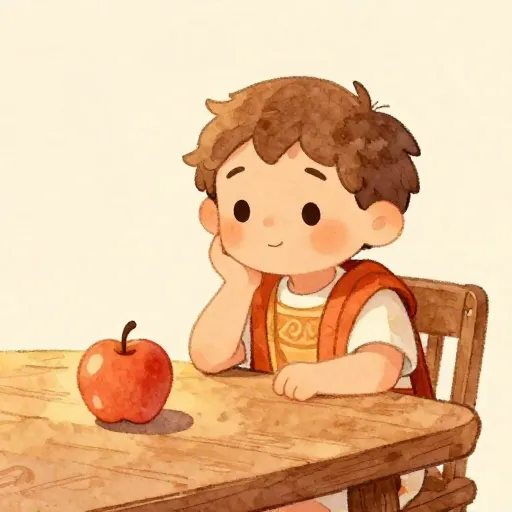 A philosopher in Ancient Rome contemplating a simple piece of fruit.