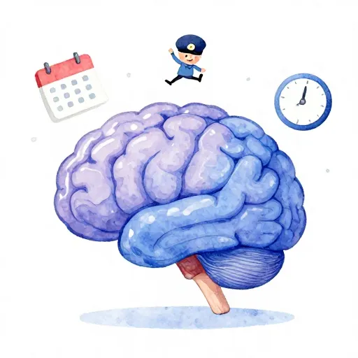 Un cerveau de dessin animé agissant comme un voyageur temporel.