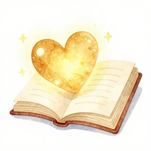 Un corazón brillante y un libro que representan el amor por la sabiduría.