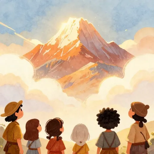 Des gens regardant une montagne lumineuse dans le désert.