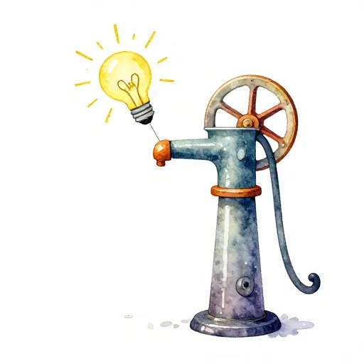 An illustration of a pump producing glowing ideas.