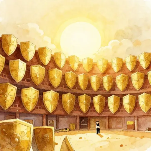 A golden hall with a shield roof.