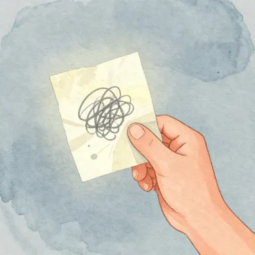 A hand holding a small scrap of paper with notes.