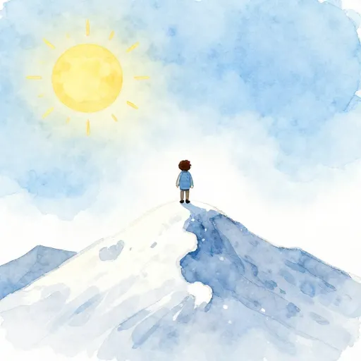 A person standing on a mountain peak looking at the horizon.