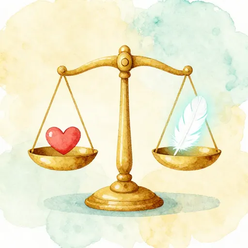 An Egyptian scale weighing a heart against a feather.