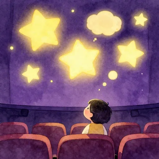 A child watching a magical theater show representing their thoughts.