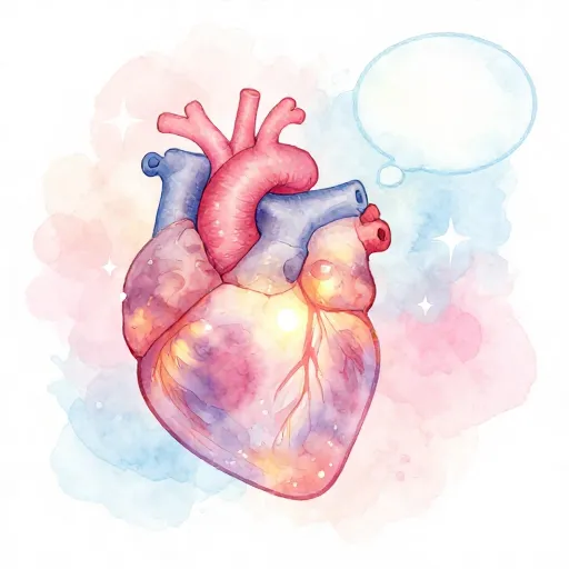 A glowing heart and a sparkling thought bubble illustrating the power of belief