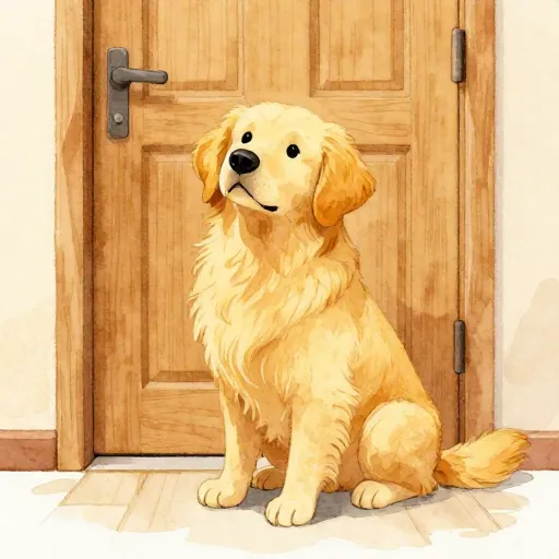 A loyal dog sitting patiently by a door