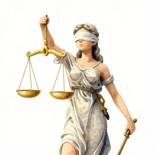 La statue de la Justice avec sa balance et son bandeau sur les yeux.