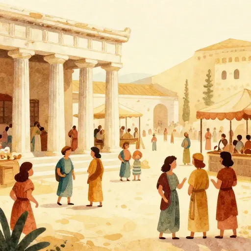 An illustration of an ancient Greek marketplace.