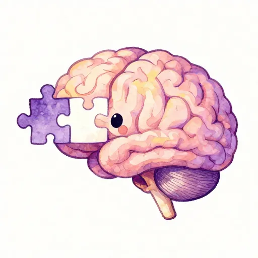 An illustration of a brain looking at a puzzle.