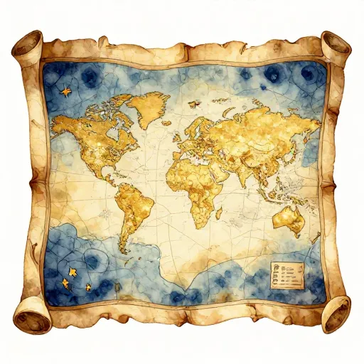 An ancient treasure map with glowing lines.