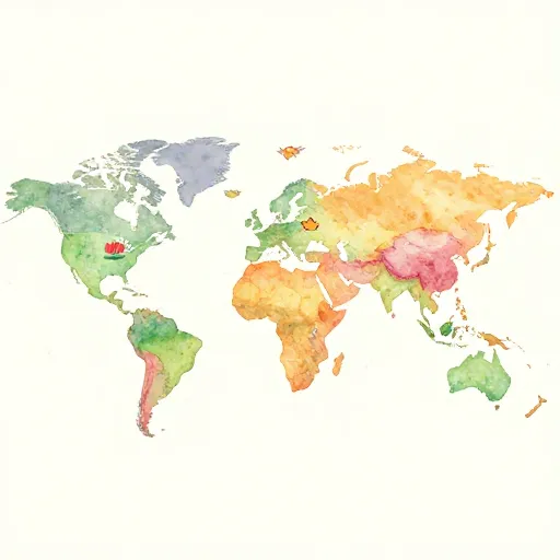 A colorful world map with various spiritual symbols.