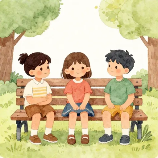 Three diverse children talking together in a park.