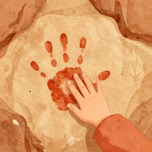 A hand touching a cave painting.