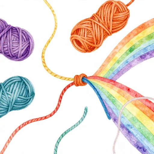 Colored threads weaving together.