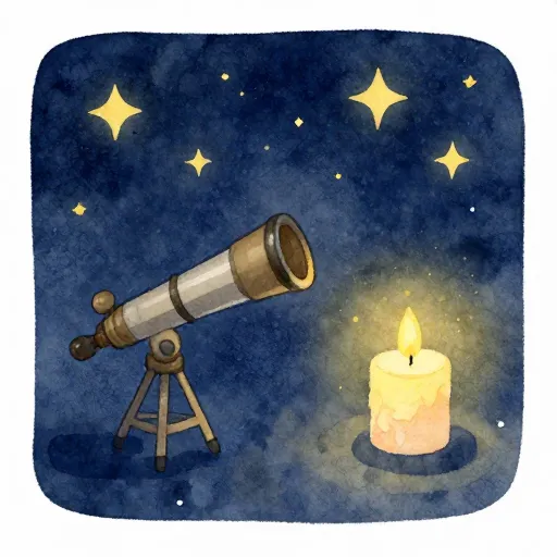 A telescope and a candle side by side.