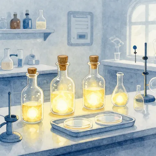 Un laboratoire scientifique confortable et désordonné des années 1920.