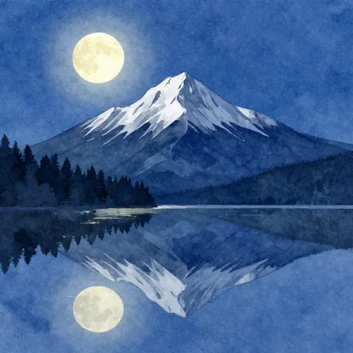 Un lac paisible reflétant une pleine lune