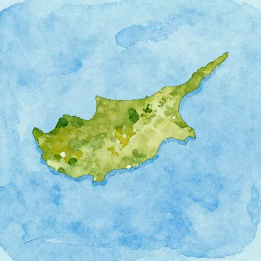 Una acuarela del mapa de Chipre en el Mar Mediterráneo.