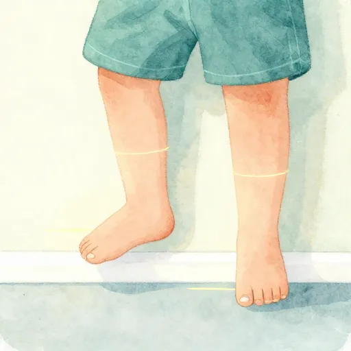 A child walking toward a wall with markers showing halfway points.