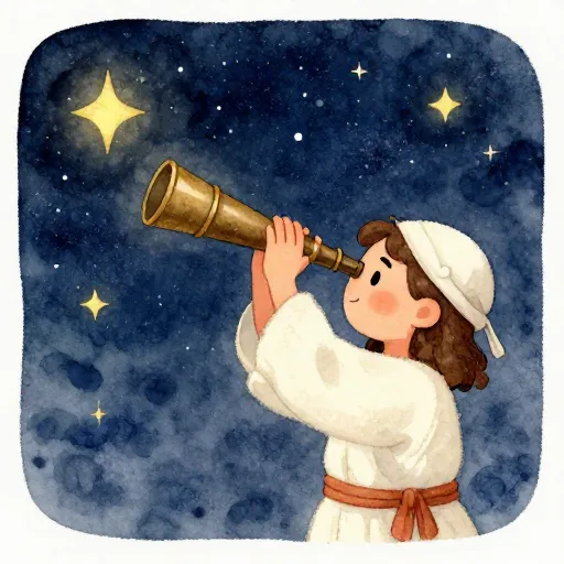 Une illustration d'un ancien prêtre regardant les étoiles.