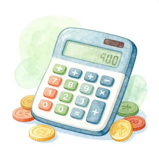 Ilustración de calculadora y monedas