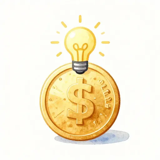 Una moneda de oro que representa una idea brillante para la educación financiera.