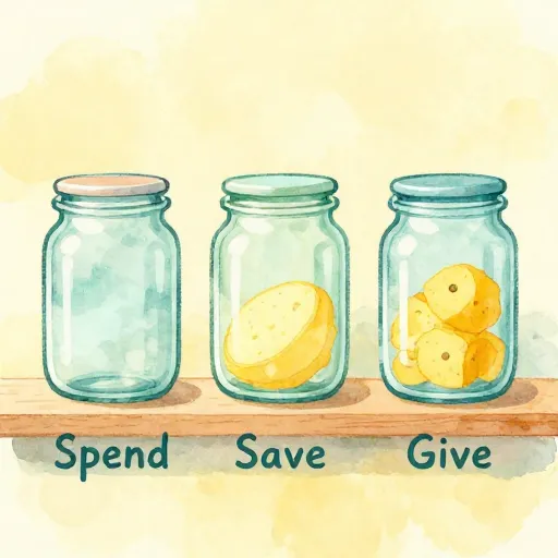 Tres frascos utilizados para organizar el dinero de la paga.