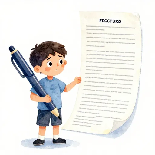 Un adolescente mirando un contrato legal.