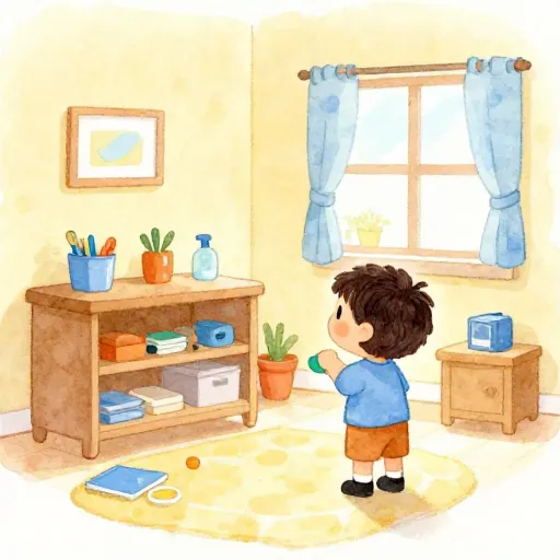 Un niño feliz en una habitación limpia.