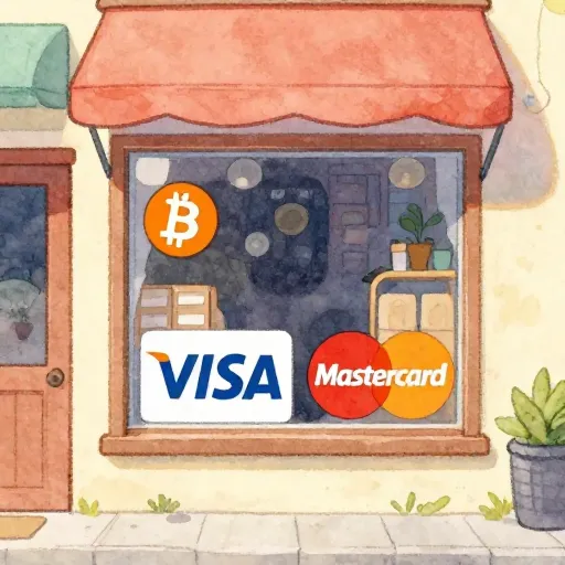 El escaparate de una tienda con una pegatina del logo de cripto.