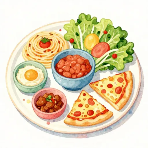 Un plato con muchos tipos diferentes de comida.